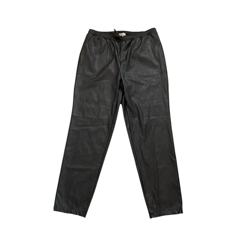 Max Studio Faux Leather High Waist Black Drawstring Skinny Joggers Size XL